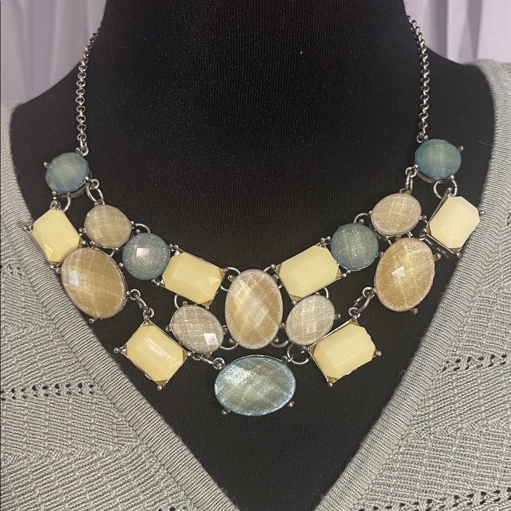 NY Green, Aqua and Yellow statement necklace that shimmers like moon glass